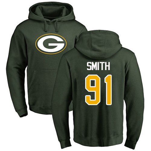 Men Green Bay Packers Green 91 Smith Preston Name And Number Logo Nike NFL Pullover Hoodie Sweatshirts